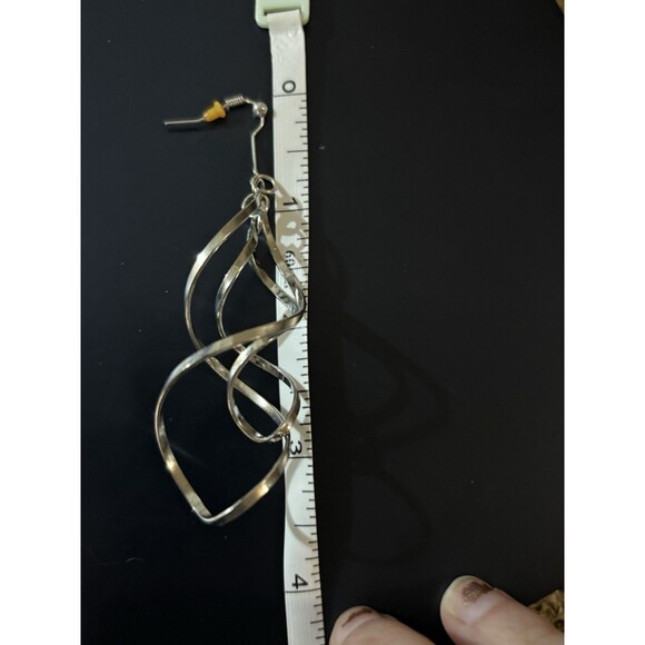 Vintage Silver Dangle Drop Earrings Intertwining 3 1/2 Inch - Picture 7 of 8